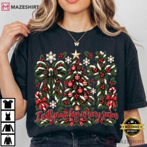 I Will Praise Him Christmas Tree Christian Faith T Shirt (2)