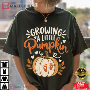Pregnancy Announcement Growing A Little Pumpkin Fall Maternity T Shirt (1)