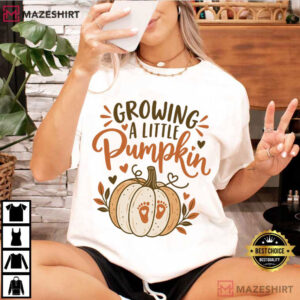 Pregnancy Announcement Growing A Little Pumpkin Fall Maternity T Shirt (2)