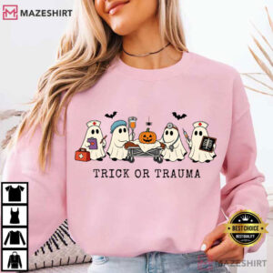 Trick Or Trauma Nurse Spooky Halloween Healthcare Worker T Shirt (4)