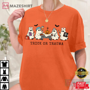 Trick Or Trauma Nurse Spooky Halloween Healthcare Worker T Shirt (1)
