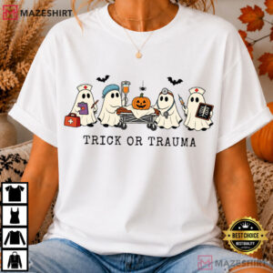 Trick Or Trauma Nurse Spooky Halloween Healthcare Worker T Shirt (2)