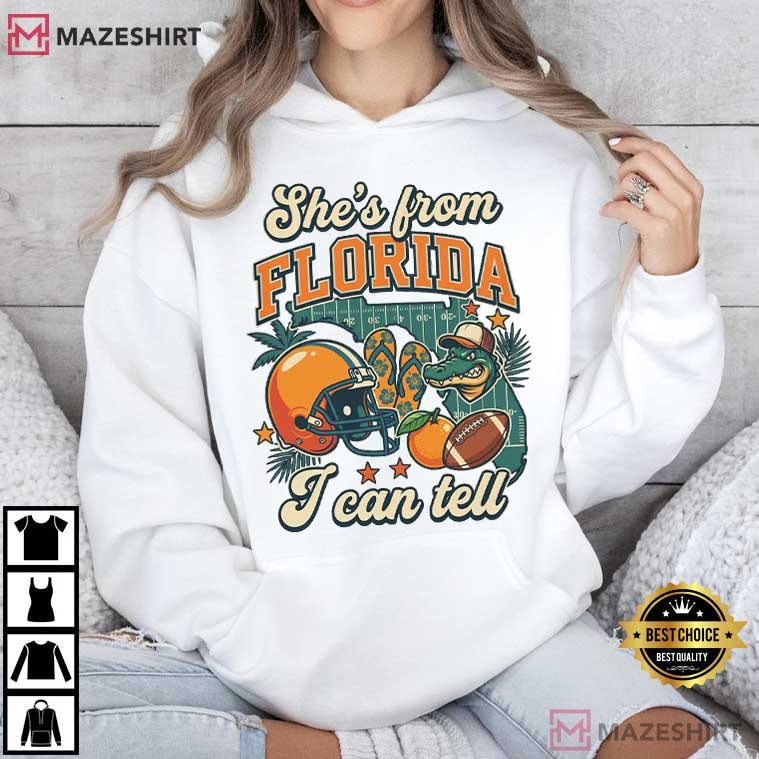 Football Gator Souvenir She's From Florida I Can Tell Retro Game Day T-Shirt Football Gator Souvenir She's From Florida I Can Tell Retro Game Day T-Shirt
