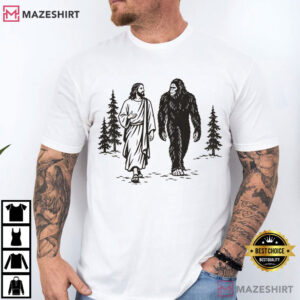 Bigfoot Meets Jesus Christian Funny Faith Camping T Shirt (1)