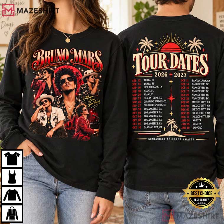 Bruno Mars Tour Dates 2026 2027 Pop Concert Music Lover T-Shirt Bruno Mars Tour Dates 2026 2027 Pop Concert Music Lover T-Shirt
