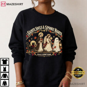 Saints Souls And Spooky Nights Catholic Halloween T Shirt (1)