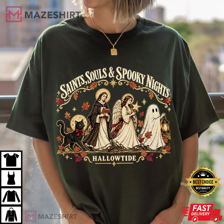 Saints Souls And Spooky Nights Catholic Halloween T-Shirt Saints Souls And Spooky Nights Catholic Halloween T-Shirt