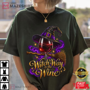 Halloween Witch Way To The Wine Spooky Drinking T Shirt (1)