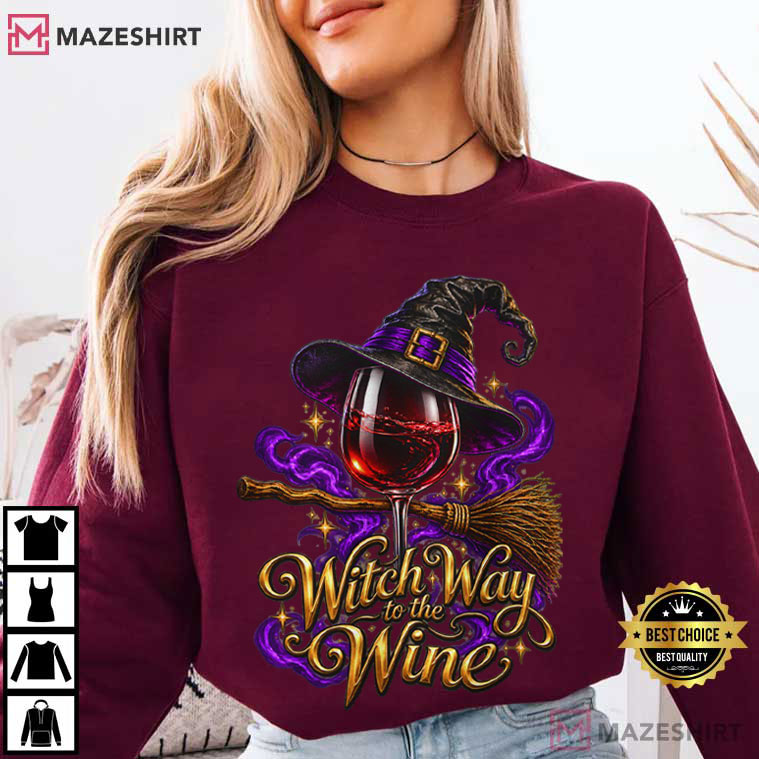Halloween Witch Way To The Wine Spooky Drinking T-Shirt Halloween Witch Way To The Wine Spooky Drinking T-Shirt