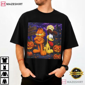 Garfield And Odie Halloween Scene Pumpkin Jack O Lantern T Shirt (1)