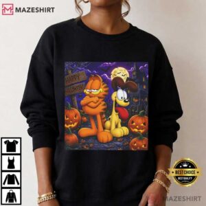 Garfield And Odie Halloween Scene Pumpkin Jack O Lantern T Shirt (2)