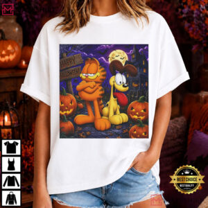 Garfield And Odie Halloween Scene Pumpkin Jack O Lantern T Shirt (3)