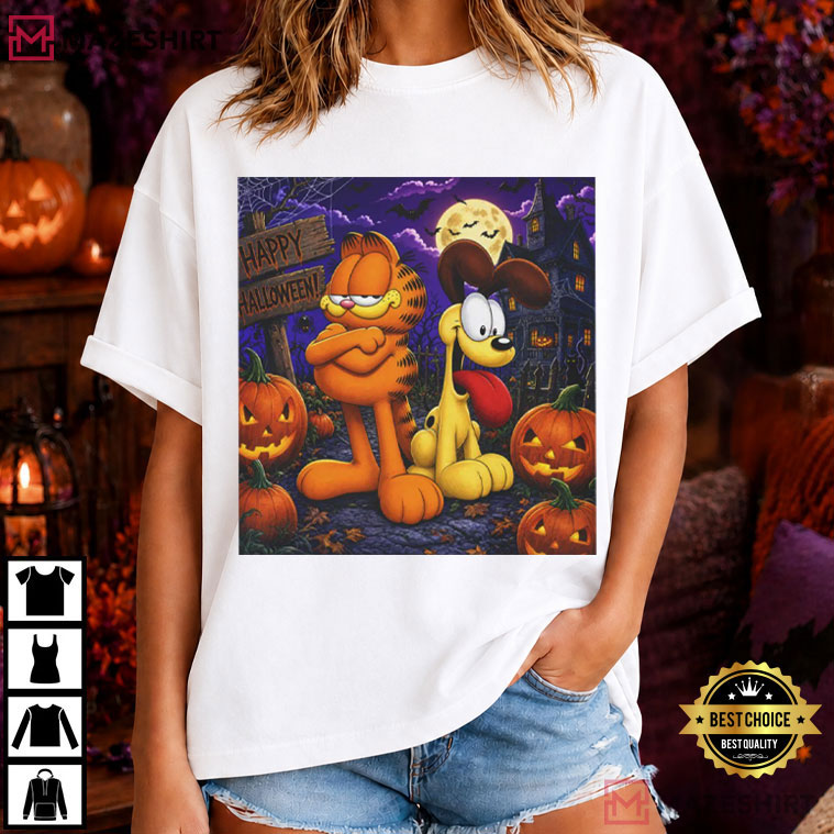 Garfield And Odie Halloween Scene Pumpkin Jack O Lantern T-Shirt Garfield And Odie Halloween Scene Pumpkin Jack O Lantern T-Shirt