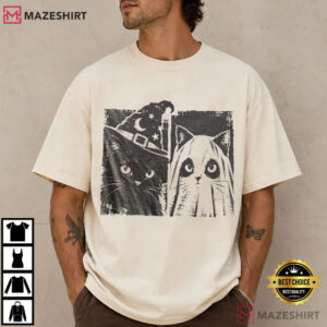Halloween Cat Vintage Witch Ghost Kitty Cute Spooky T Shirt (1)