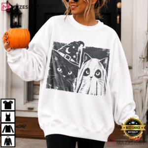 Halloween Cat Vintage Witch Ghost Kitty Cute Spooky T Shirt (2)