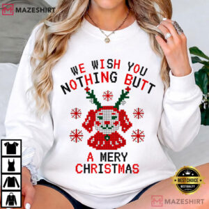 Pixel Dog Reindeer Christmas Nothing Butt Pun Ugly Sweater Style T Shirt (4)