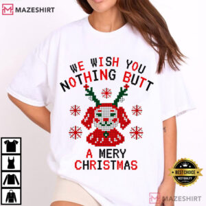 Pixel Dog Reindeer Christmas Nothing Butt Pun Ugly Sweater Style T Shirt (2)