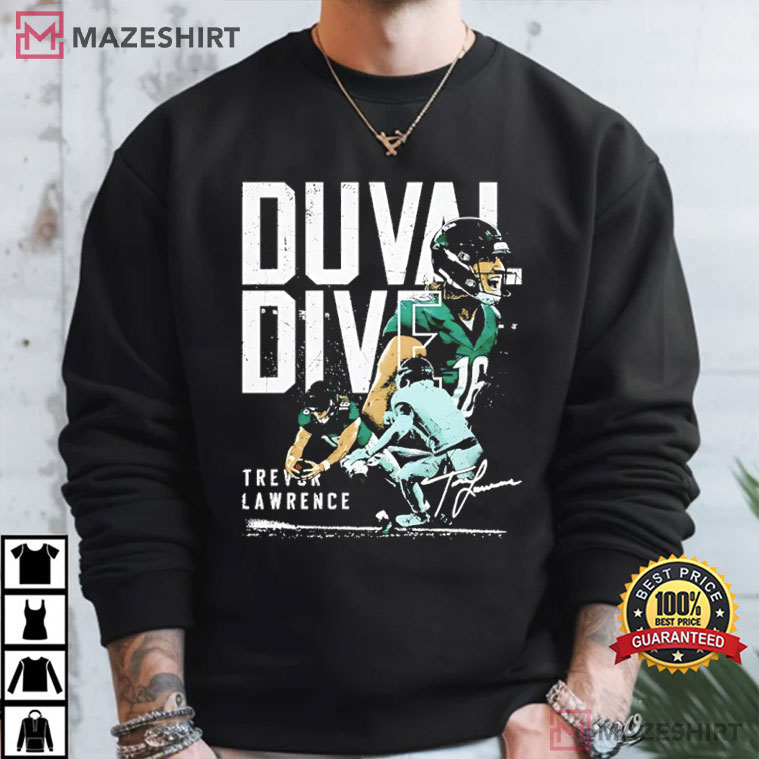 Trevor Lawrence Jacksonville Football Duval Dive Signature T-Shirt Trevor Lawrence Jacksonville Football Duval Dive Signature T-Shirt