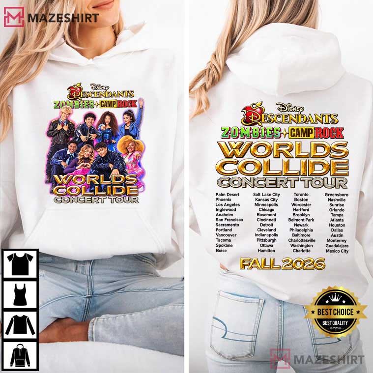 Descendants Zombies Camp Rock Disney Worlds Collide Tour 2026 T-Shirt Descendants Zombies Camp Rock Disney Worlds Collide Tour 2026 T-Shirt
