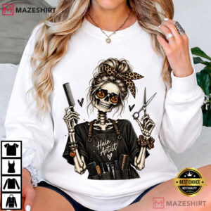 Halloween Hairstylist Skeleton Hair Artist Spooky Hairdresser T Shirt (4)
