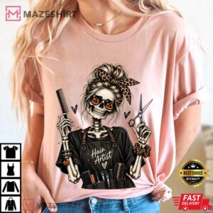 Halloween Hairstylist Skeleton Hair Artist Spooky Hairdresser T Shirt (1)