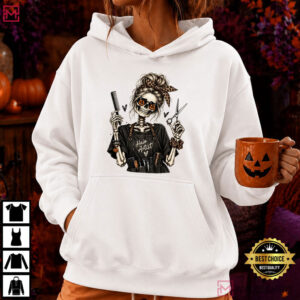 Halloween Hairstylist Skeleton Hair Artist Spooky Hairdresser T Shirt (2)