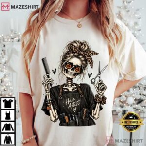Halloween Hairstylist Skeleton Hair Artist Spooky Hairdresser T Shirt (3)