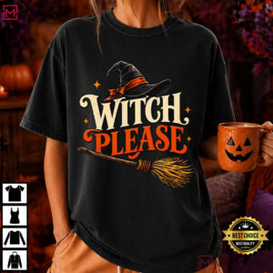 Witch Please Broom Graphic Halloween Spooky T Shirt (1)