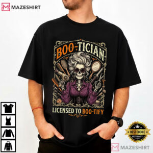 Womens Boo Tician Halloween Hair Stylist Skeleton Hairdresser T Shirt (2)