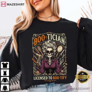 Womens Boo Tician Halloween Hair Stylist Skeleton Hairdresser T Shirt (3)