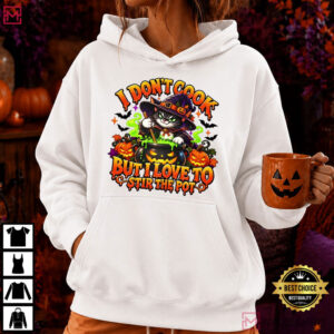 Halloween I Don't Cook But I Love To Stir The Pot Funny Witch Cat T Shirt (4)