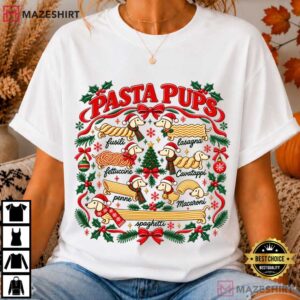 Christmas Pasta Pups Funny Dachshund Weiner Dog Pasta T Shirt (1)