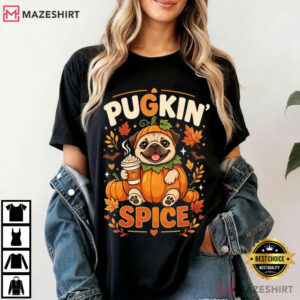 Pugkin Spice Funny Pug Halloween Pumpkin Dog T Shirt (4)