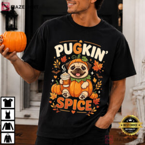 Pugkin Spice Funny Pug Halloween Pumpkin Dog T Shirt (1)
