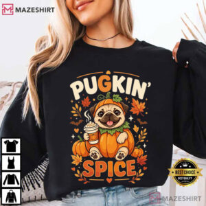 Pugkin Spice Funny Pug Halloween Pumpkin Dog T Shirt (2)