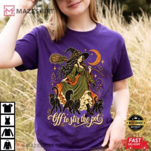Black Cat Witch Off To Stir The Pot Halloween Spooky T Shirt (1)