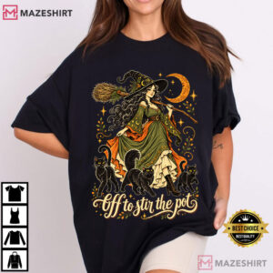 Black Cat Witch Off To Stir The Pot Halloween Spooky T Shirt (2)