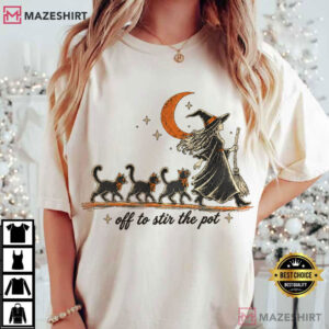 Witch Cat Off To Stir The Pot Vintage Halloween T Shirt (4)