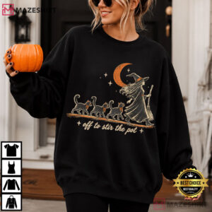 Witch Cat Off To Stir The Pot Vintage Halloween T Shirt (2)