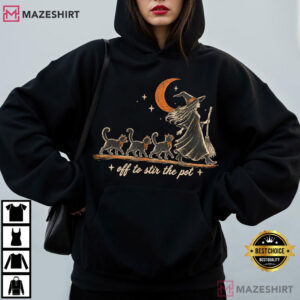 Witch Cat Off To Stir The Pot Vintage Halloween T Shirt (3)