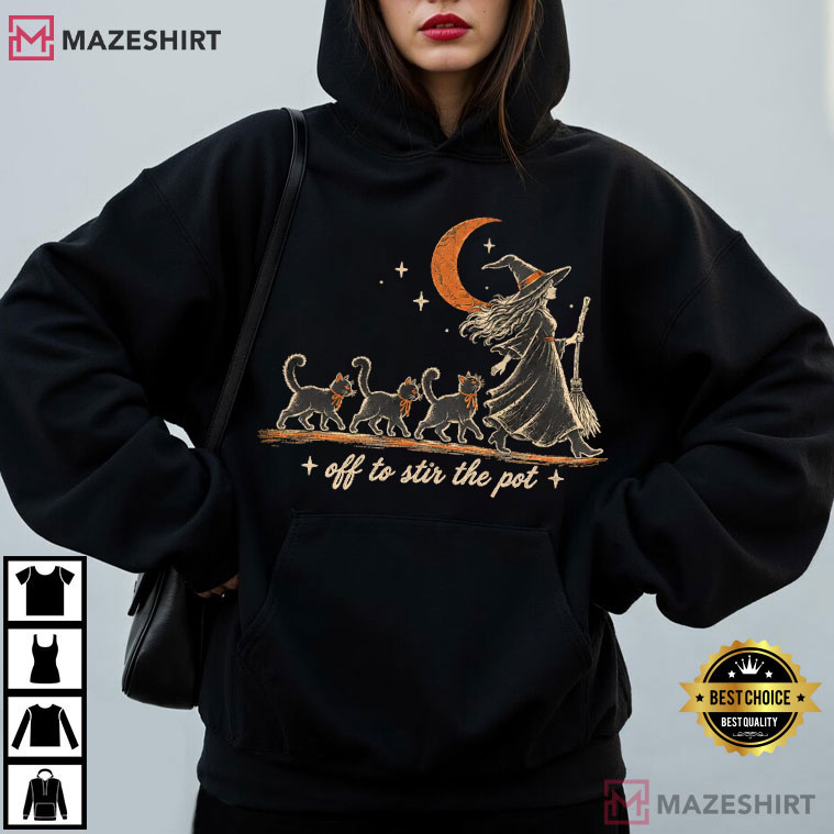 Witch Cat Off To Stir The Pot Vintage Halloween T-Shirt Witch Cat Off To Stir The Pot Vintage Halloween T-Shirt