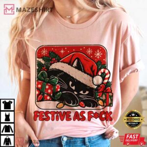 Grumpy Black Cat Festive Funny Christmas Cat Sarcastic Holiday T Shirt (1)