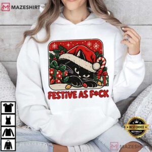 Grumpy Black Cat Festive Funny Christmas Cat Sarcastic Holiday T Shirt (3)