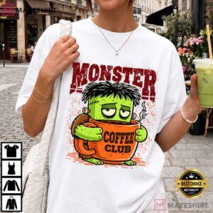Monster Coffee Club Funny Frankenstein Coffee Lover Spooky T Shirt (4)