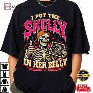 Skelly In My Belly Skeleton Dad Halloween Pregnancy T Shirt (2)