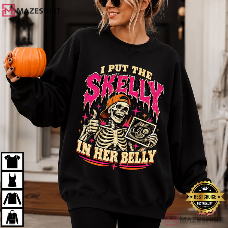 Skelly In My Belly Skeleton Dad Halloween Pregnancy T-Shirt Skelly In My Belly Skeleton Dad Halloween Pregnancy T-Shirt