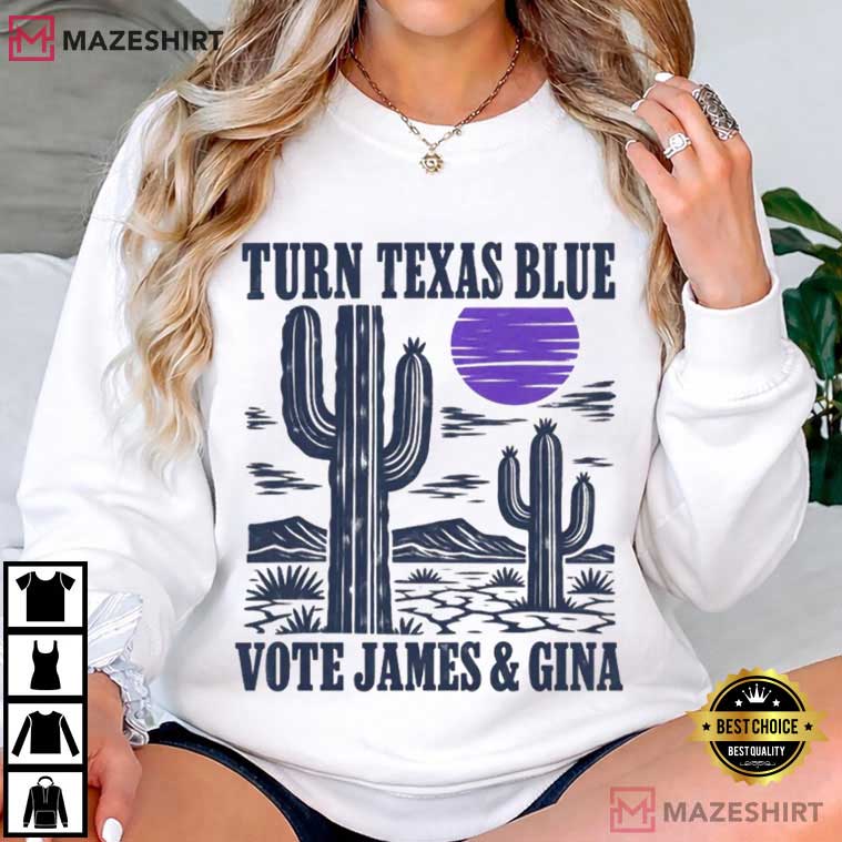 Turn Texas Blue Vote James Gina Democratic Election 2026 T-Shirt Turn Texas Blue Vote James Gina Democratic Election 2026 T-Shirt