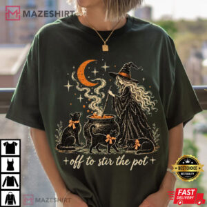 Black Cat Off To Stir The Pot Witch Halloween Spooky Season Gift T Shirt (4)