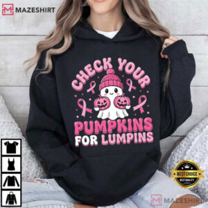 Breast Cancer Halloween Check Your Pumpkins Pink Ribbon Boo Ghost T Shirt (2)