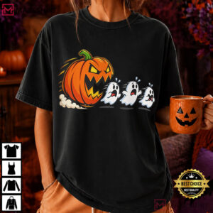 Pumpkin Eating Ghost Funny Halloween Gamer Spooky T Shirt (4)